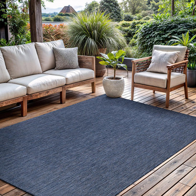 9x12 Waterproof Outdoor Rug - Easy-Clean Navy Blue Area Carpet