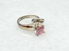 Vintage Sterling Silver Hot Pink Glass Stone Cute Ring Charm
