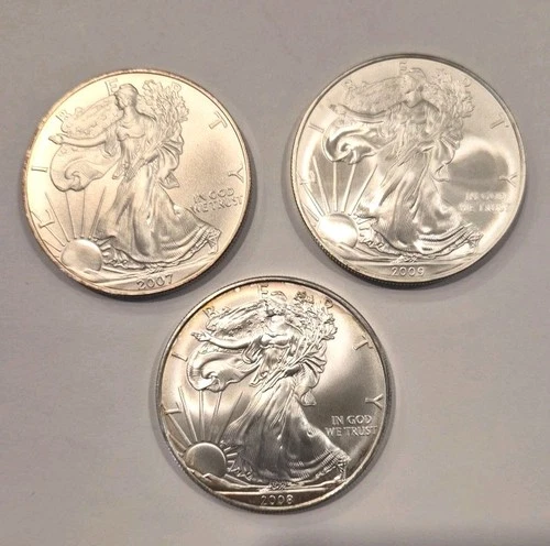 3) American Eagle Silver Dollar Mixed Date Lot. Nice Gem Uncirculated *