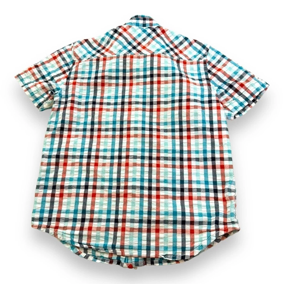 Camisa Gymboree Niños Talla M 7 8 Roja Blanca Azul Cuadros Seersucker Jungle Tour Botón Foto 3 de 4