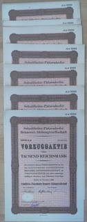 100 x Schultheiss Patzenhofer Brauerei AG Vorzugsaktie über 1000 RM Berlin 00