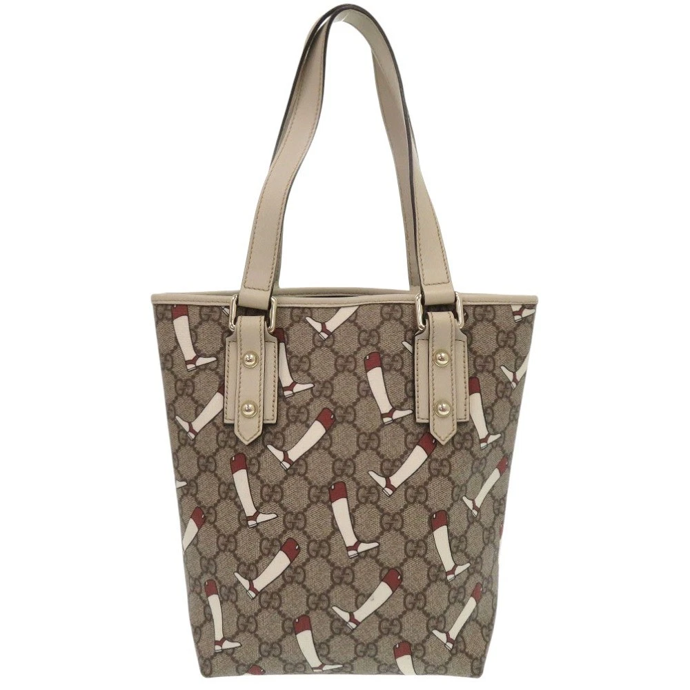 Beauty Gucci GG Pattern Tote Bag PVC Boot Pattern GG Supreme Brown 0786 GUCCI