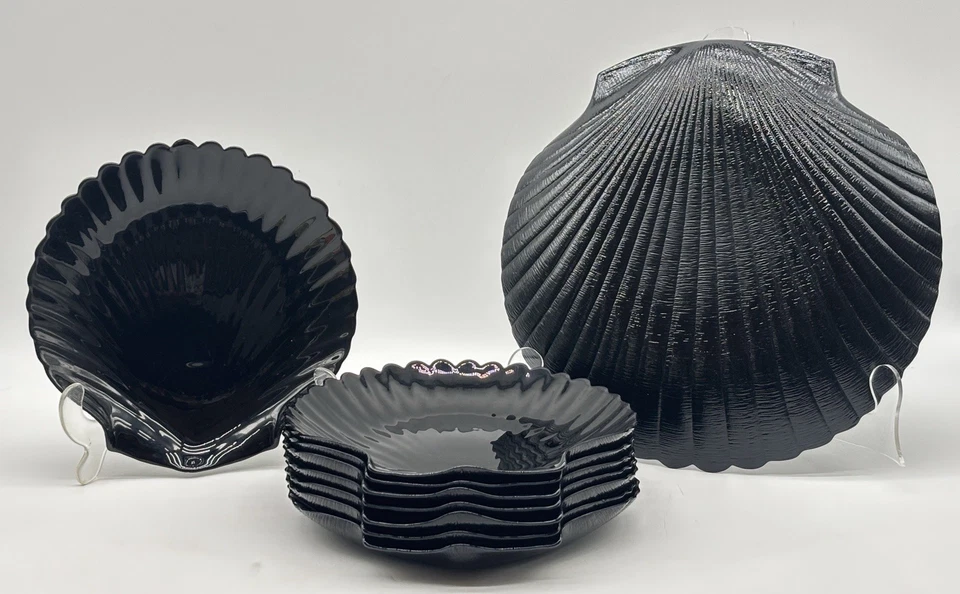 9 tlg Vintage 80er Luminarc Arcoroc Schwarz Glas Coquillage Muschel Schalen - Bild 1 von 4
