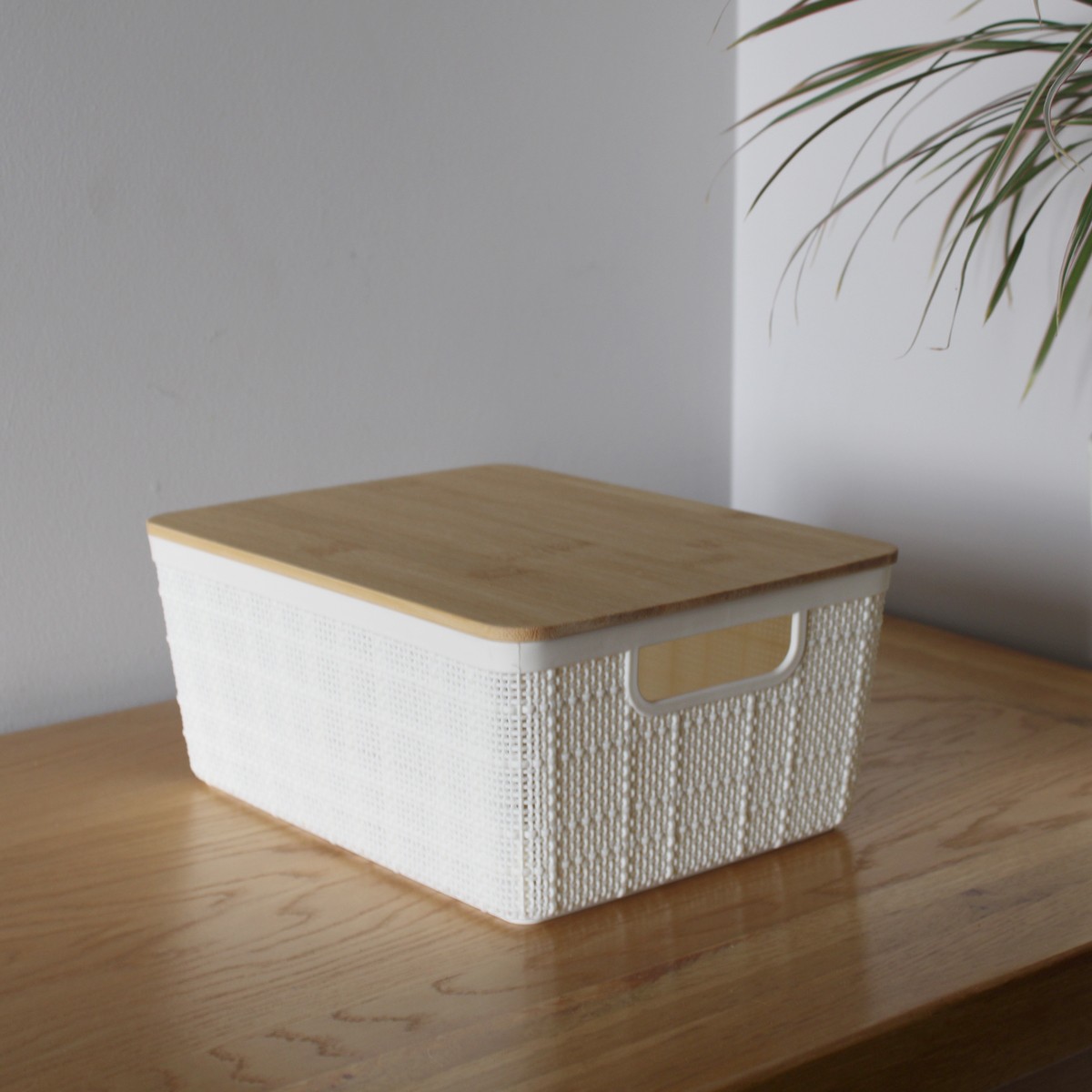 4 Litre Plastic Storage with Bamboo Lid - White