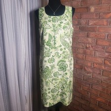 Vintage Charter Club 100% Silk Shift Green/White Paisley & Floral Dress - Sz 10