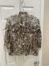 Chicos women Gorgeous Brown Lace Animal Print Sz 1 Button Blouse jacket