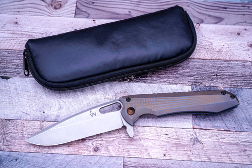 Gavko Knives Custom Mako, Stonewashed AEB-L, Milled & Bronze Ano Titanium Handle
