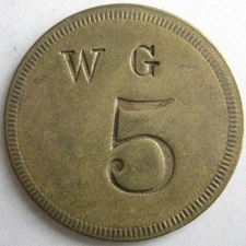 W.G. 5 Wesley Griffith Glen Burnie MD  trade  picker token brass VF 24mm #7