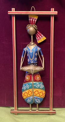Decorative Metal Artwork Framed Musician Doll From India Hand Painted