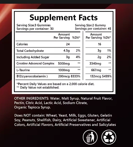 Complejo creatina 5g 30 DÍAS creatina monohidrato saborizadas gomitas 5000mg - BAYA Foto 2 de 4