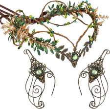 Medieval Fairy Accessories Set - Renaissance Woodland Crown and Elf Ears Cuffs S