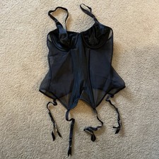 VINTAGE VAN RAALTE BLACK SHEER BUSTIER CORSET WITH GARTERS SIZE 34B