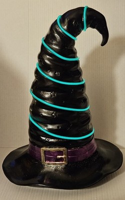 Hay And Harvest Oversized Resin Witches Hat With Lighted Stripe, Halloween 17''