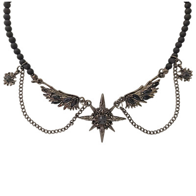 Angel Wings Necklace. Gothic Choker With Star. Agate Stainless Steel Necklace.