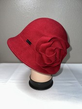 Betmar Alexandrite Cloche Red 100 Wool Rosette Hat Vintage Style NWOT New
