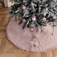 -FirstFeeling 48 Inch Faux Fur Christmas Tree Skirt,Pink Plush Tree Skirts fo...