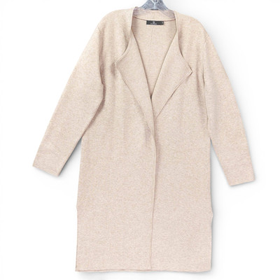 LILLUSORY Cardigan Sz M Beige Wool Blend Long Line Thick Knit Minimalist Neutral