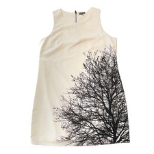 Vince Camuto Sleeveless Shift Dress Size 10 Ivory Black Tree Print Minimalist