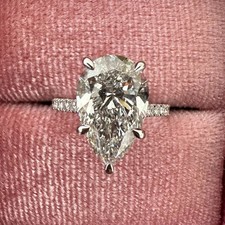 4.1Ct Pear Cut D/VVS1 Moissanite Solitaire Engagement Ring 14K White Gold Plated