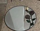 15” hanging stained glass mirror with flowers - Tiffany-style bronze trim