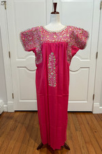 XL San Antonino Maxi Dress, Oaxaca Mexican dress. hand Embroidered. Silk Threads