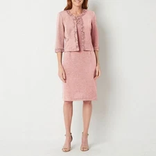 Maya Brooke Womens Pink 2pc Set Embellished Jacket Sheath Dress Size 18 NWT