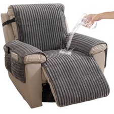 HAOMAIJIA Faux Fur Recliner Chair Covers Non-Slip Waterproof 23'', Grey 