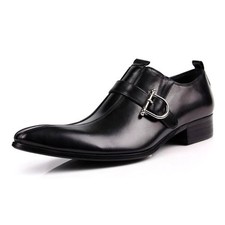 British Men's Pointed Leather Shoes Korean Business Formal Leather Buckle Shoes
