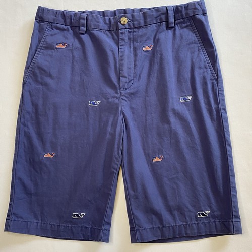 VINEYARD VINES Boys Navy 9” AMERICAN FLAG WHALE EMBROIDERED SHORTS Size 18 - Picture 3 of 13