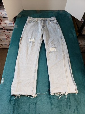 Adika Jeans Size Medium Womens Blue Pant Side Slit Distressed Baggy Wide Leg NWT