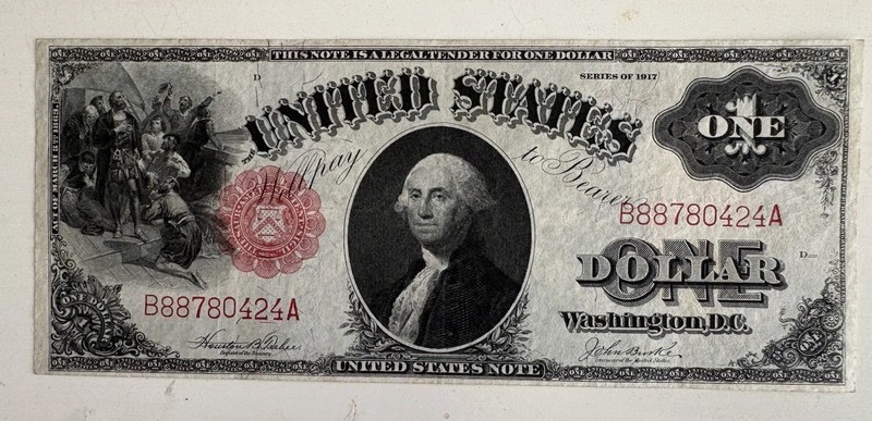 1917 US Legal Tender $1 Dollar Red Seal Large Size Note  EF- AU Nice Example