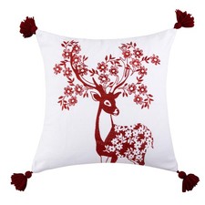 - Christmas Decorative Pillow 18x18n. - Floral Deer - Red and White