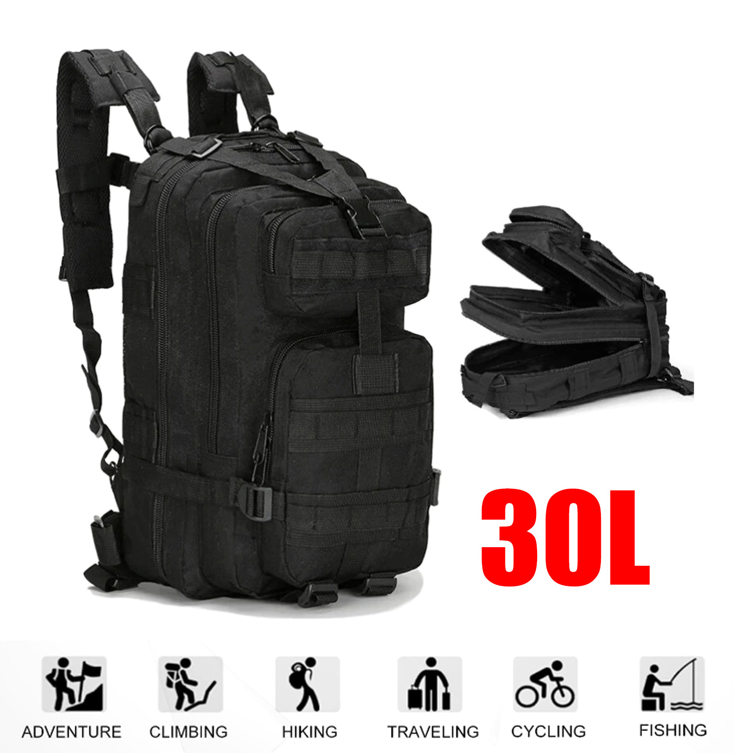 30L Outdoor Military Molle Tactical Backpack Rucksack Camping Hiking Travel Bag