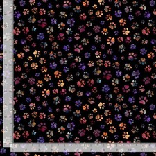 Feline Drive Fabric CALICO CAT Floral Paw Prints Black - Fat Quarter 18x22" FQ