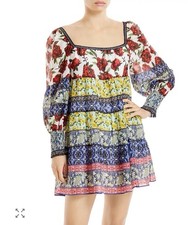 Alice + Olivia Rowan French Quarter Multi Patchwork Floral Silk Blend Dress S