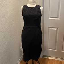 Ann Taylor Black Lace Midi Fitted Cocktail Dress EUC Sz 6 Polyester Sleeveless