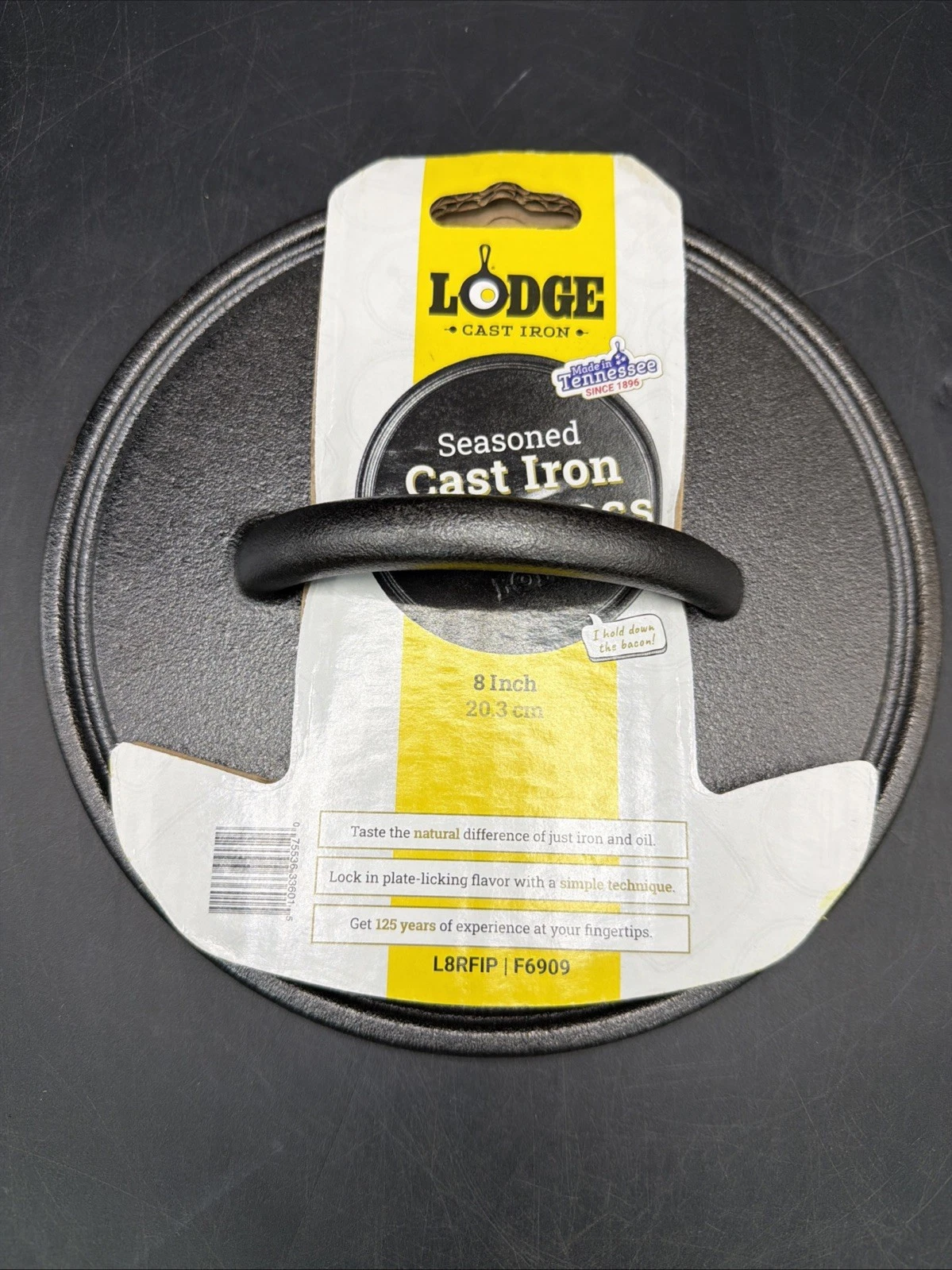 Lodge Seasoned Cast Iron 8" Round Grill Press, Black