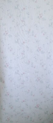 Vintage Satin Pink & Blue Flowers On Slightly Off White Moiré by Mayfair 30246