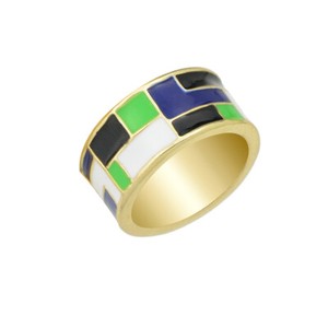 Authentic Colorful Enamel Geometric Bohemian Chunky Gold Plated Band Finger Ring Jewellery