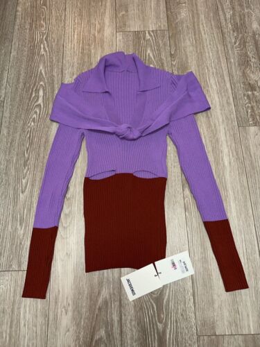 NWT JACQUEMUS V-NECK SWEATER TOP, PURPLE, BROWN, SCARF, SIZE 38