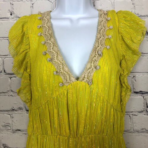 Ciebon Ryva Galey Metallic Stripe Ruffle Tiered Maxi Dress Size S Yellow - 第 2/9 張圖片