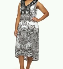 Unity World Woman 0X Boho Hippie Front Accent Crochet Studs High Low Maxi Dress 