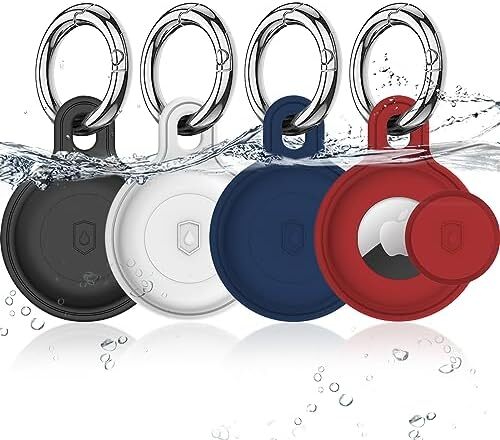 4 Pack Airtag Holder, IPX8 Waterproof Silicone Airtag Keychain for Apple Airtag,