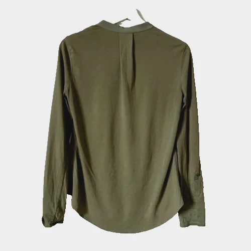 Sundance шелк поповер верхний размер XS оливковый рубашка с длинным рукавом блузка рулон вкладка - Изображение 3 из 4