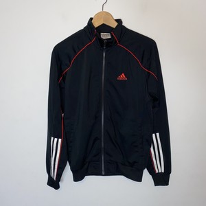 black adidas jacket with red stripes