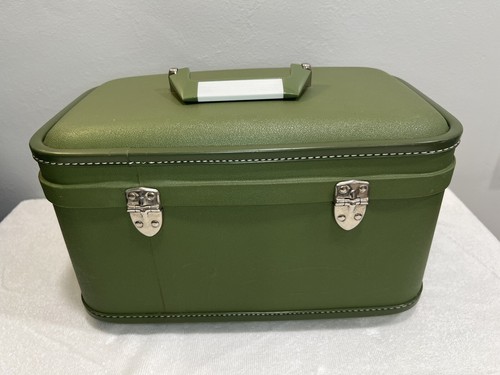 Vintage Wheary Travel Cosmetic Bag Hard Case Overnight Luggage Suitcase Green - Picture 5 of 10