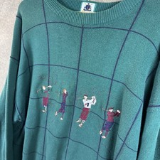 IZOD Club Vintage Men's Extra Large Green Logo V-Neck Grandpa Golf Sweater