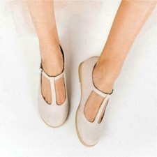 Womens Mary Jane T-Strap Round Toe Ballet Flats Ankle Buckle Retro Pumps Shoes F