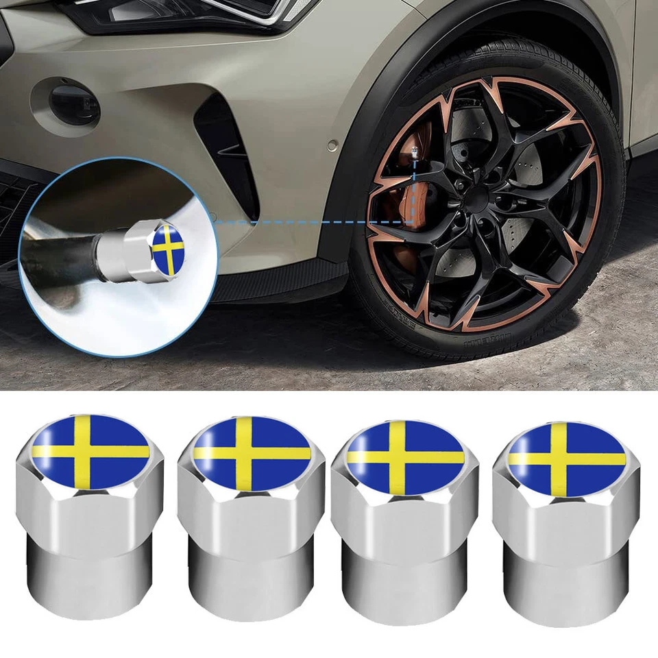 4pcs Sweden Flag Logo Car Wheel Tire Valve Stems Caps Cover Car Accessories - Image 3 of 4