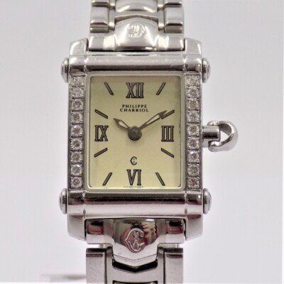 Wert 1300   Philippe Charriol Columbus Quarz Uhr 18 Brillanten 0,25 ct Edelstahl